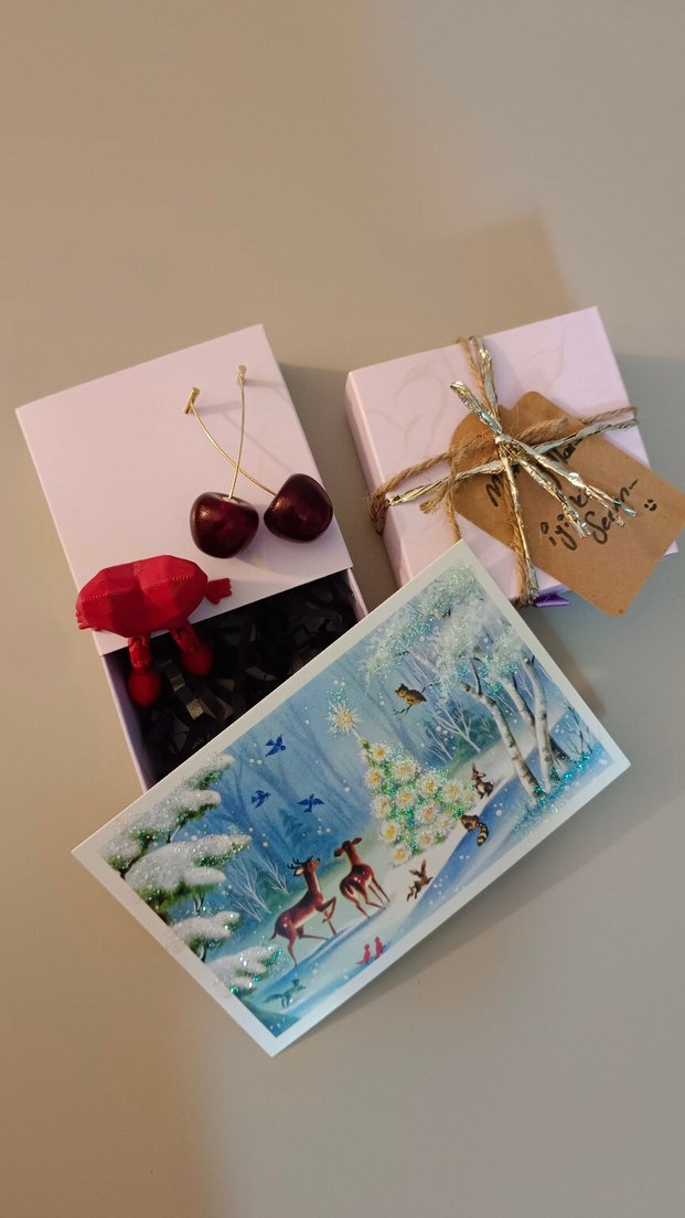 Beyaz Hediye Kutusu ve Kırmızı Kiraz Küpe - Görsel 3