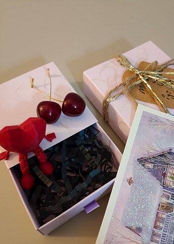 Bordo Hediye Kutusu ve Kış Temalı Kart - Görsel 4