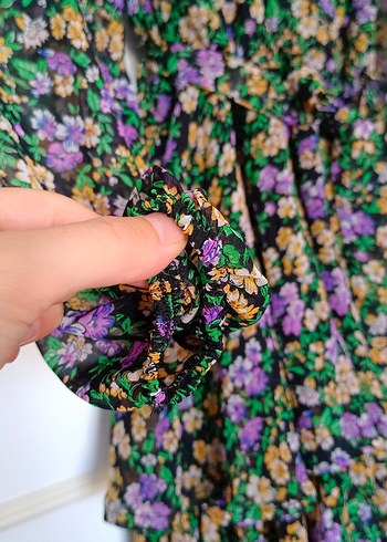 Mor Çiçek Desenli Bohem Elbise - Görsel 5