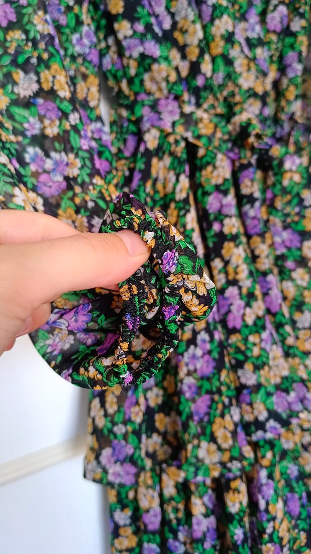 Mor Çiçek Desenli Bohem Elbise - Görsel 5