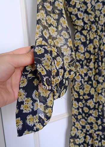 Sarı Desenli Kollu Bohem Elbise - Görsel 6