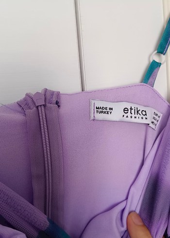 Mor Drapeli Midi Boy Askılı Kadın Elbise - Görsel 5