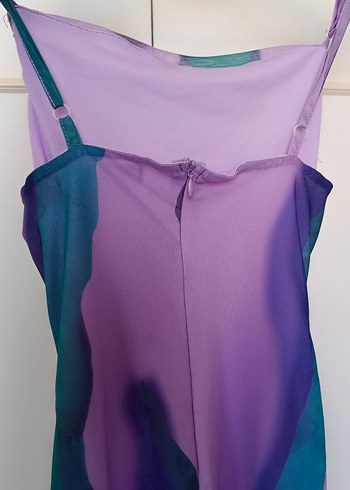 Mor Drapeli Midi Boy Askılı Kadın Elbise - Görsel 6