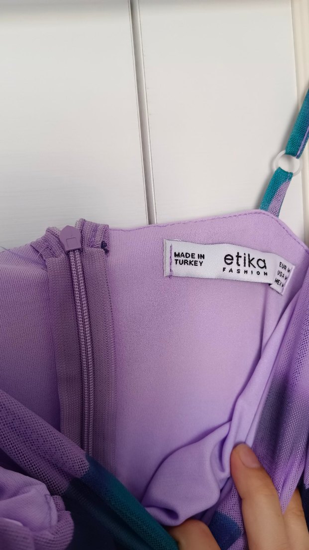 Mor Drapeli Midi Boy Askılı Kadın Elbise - Görsel 5