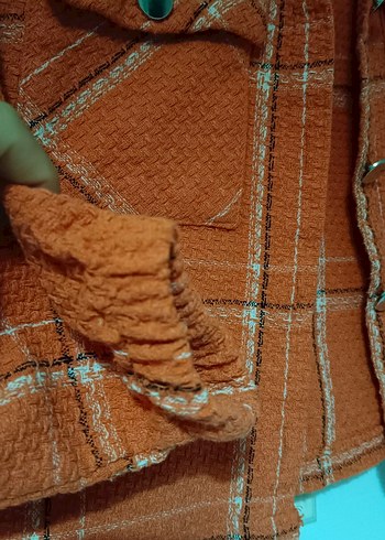 Turuncu Kareli Düğmeli Kadın Gömlek-Ceket - Görsel 3