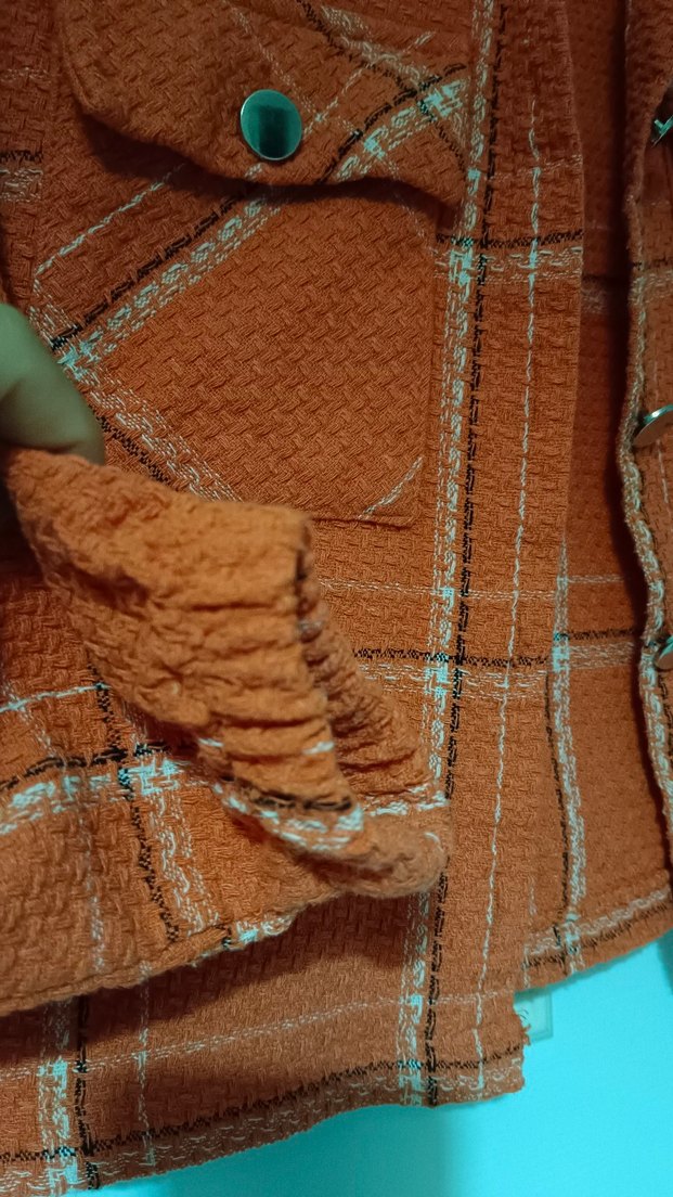 Turuncu Kareli Düğmeli Kadın Gömlek-Ceket - Görsel 3