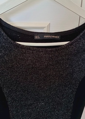 Siyah Gri Kısa Kollu Triko kısa Elbise - Görsel 5