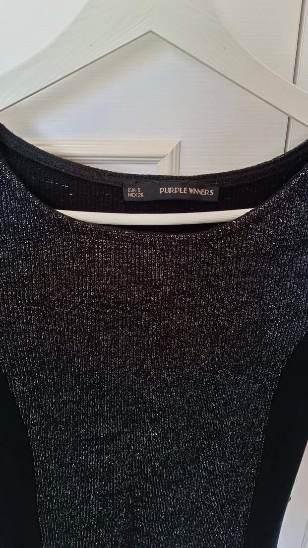 Siyah Gri Kısa Kollu Triko kısa Elbise - Görsel 5