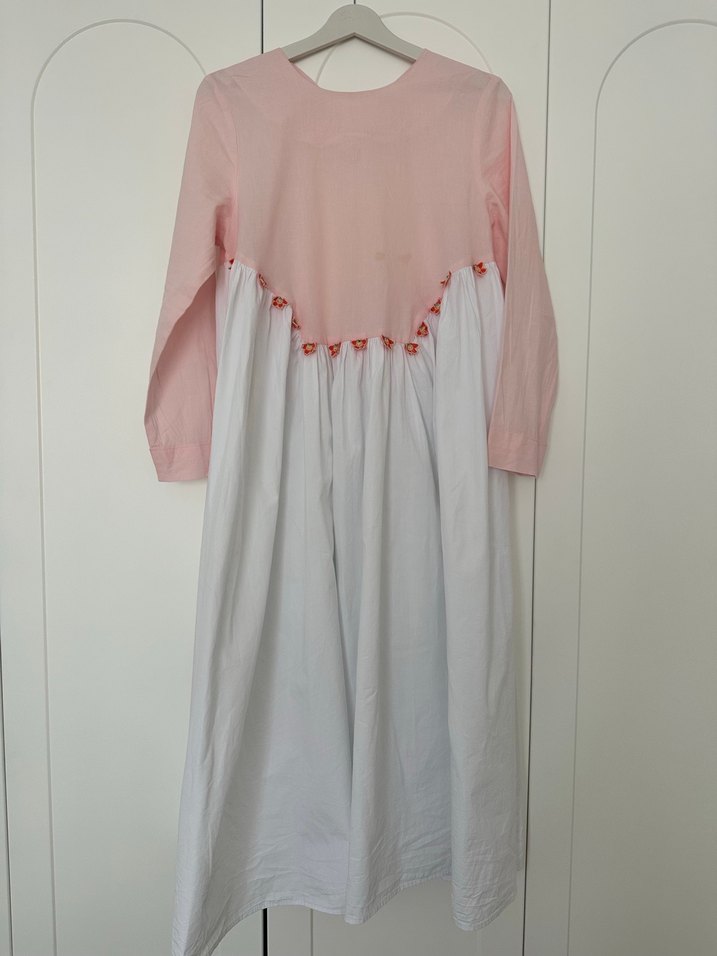 Pamuklu Beyaz tasarım Uzun Elbise - Görsel 3