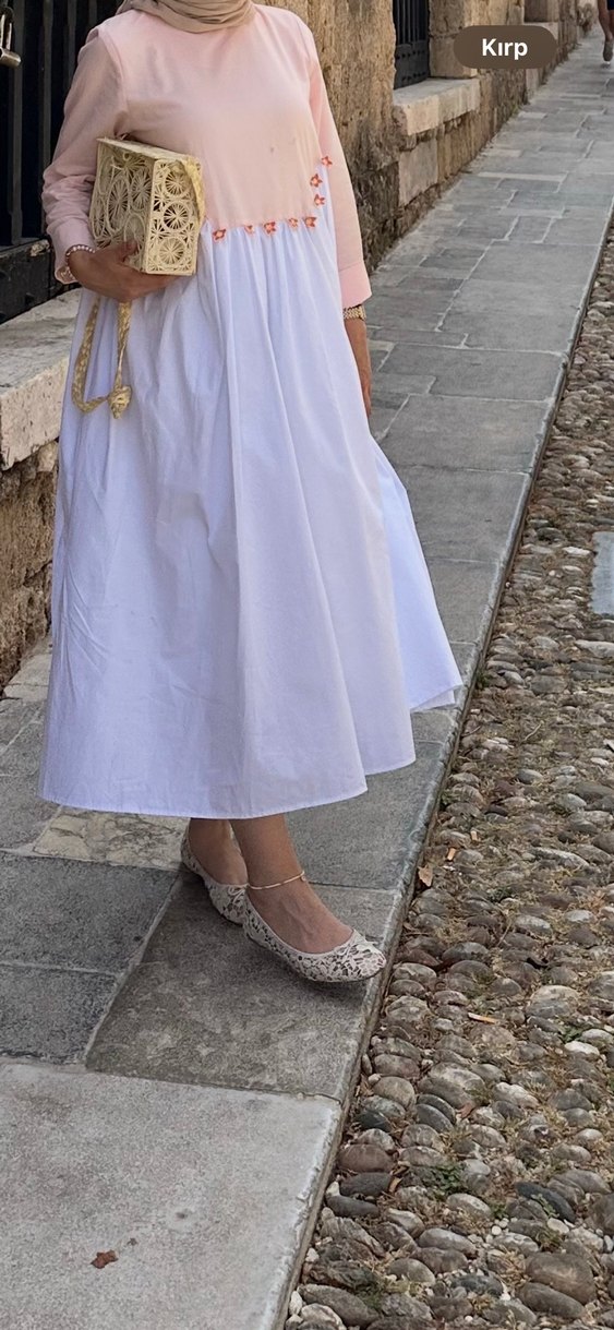 Pamuklu Beyaz tasarım Uzun Elbise - Görsel 2