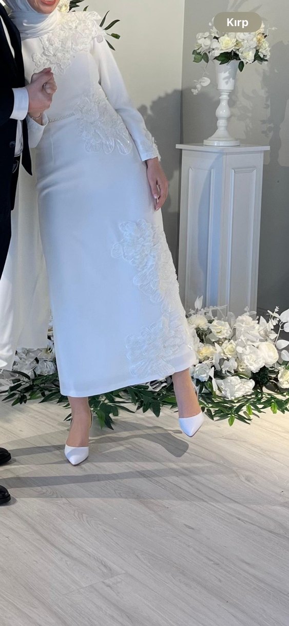 Dantel İşlemeli Beyaz nişan Elbisesi - Görsel 5