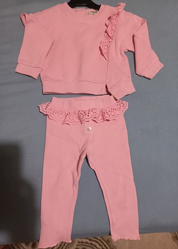 Pembe Bebek Kız Uzun Kollu Fırfırlı Takım