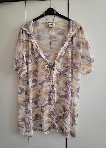 Batik Desenli Şifon Plaj Elbisesi Kaftan Tunik - Görsel 5