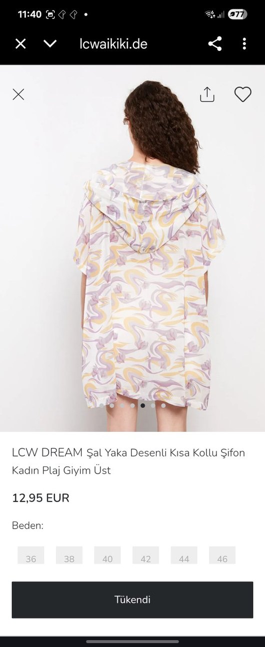 Batik Desenli Şifon Plaj Elbisesi Kaftan Tunik - Görsel 2