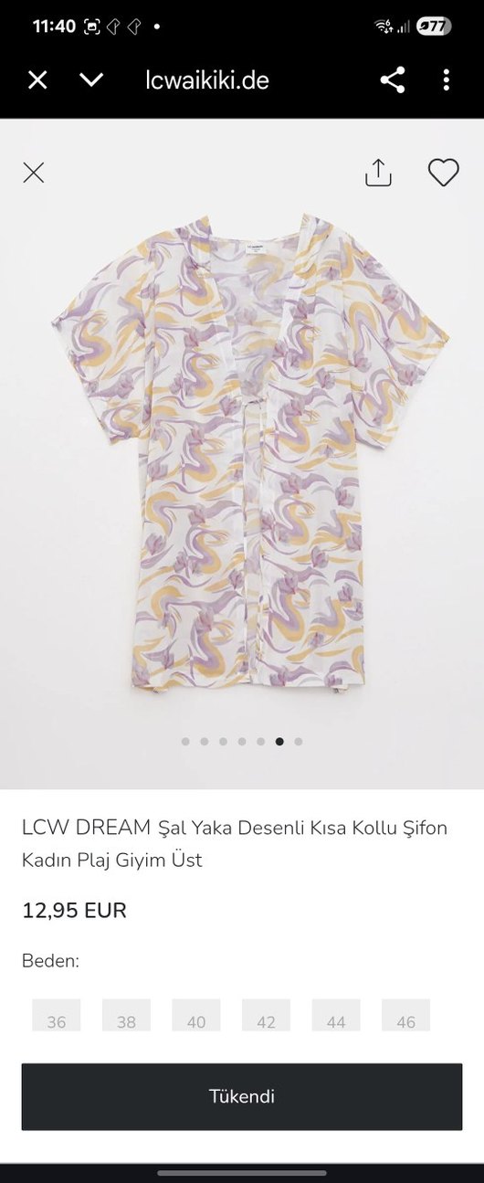 Batik Desenli Şifon Plaj Elbisesi Kaftan Tunik - Görsel 3