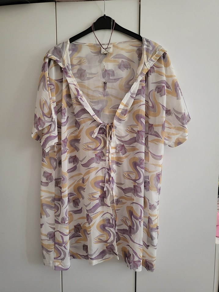 Batik Desenli Şifon Plaj Elbisesi Kaftan Tunik - Görsel 5