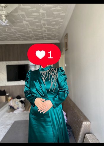 Parlak Turkuaz Uzun Kollu Drapeli Abiye Elbise