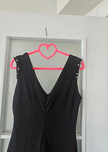 Siyah V Yaka Uzun Drapeli Kadın Elbise - Görsel 5