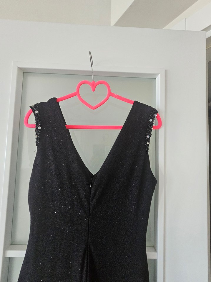 Siyah V Yaka Uzun Drapeli Kadın Elbise - Görsel 5