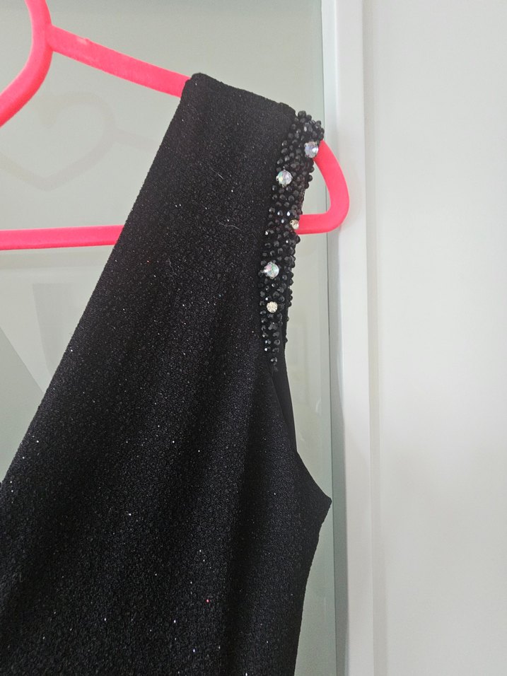 Siyah V Yaka Uzun Drapeli Kadın Elbise - Görsel 4