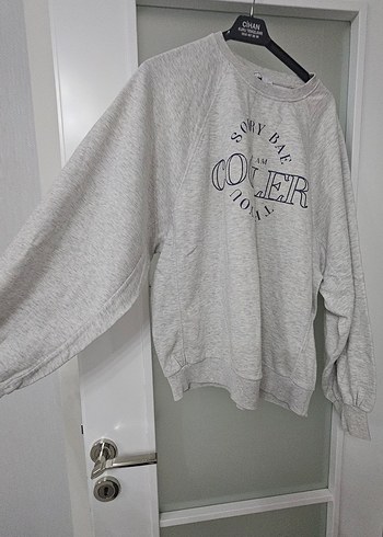 Kadın Gri Baskılı Oversize Sweatshirt - Görsel 4