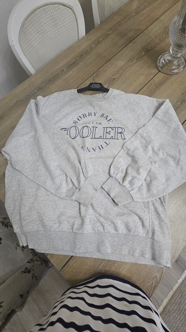 Kadın Gri Baskılı Oversize Sweatshirt - Görsel 2