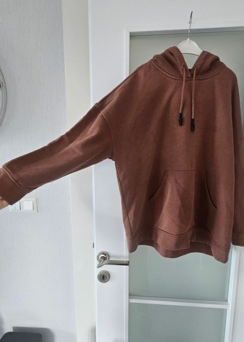 Kahverengi Kapüşonlu Salaş Sweatshirt - Görsel 2