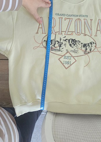 Sarı Baskılı Pamuklu Kadın Sweatshirt - Görsel 7