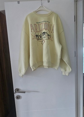 Sarı Baskılı Pamuklu Kadın Sweatshirt - Görsel 3