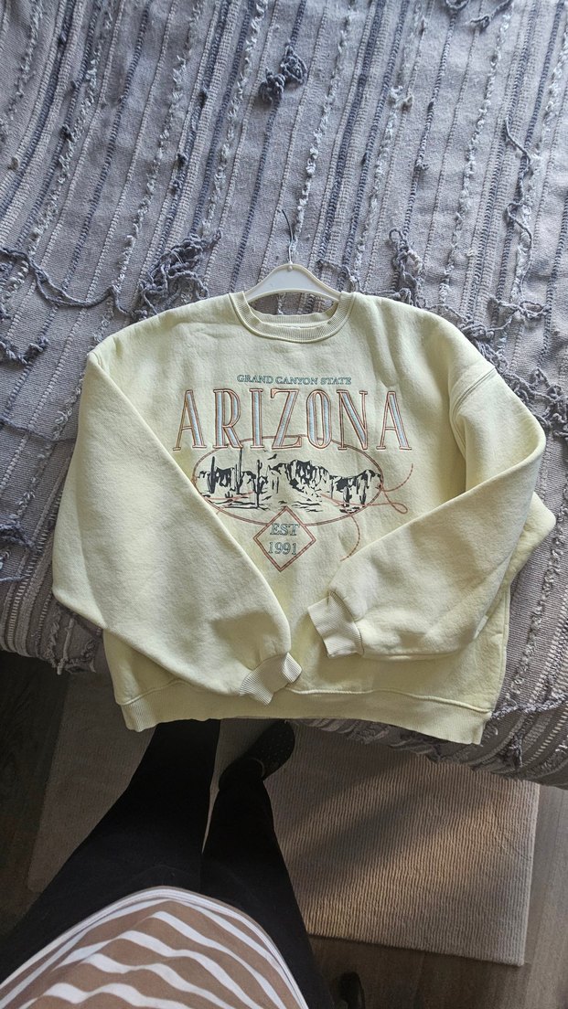 Sarı Baskılı Pamuklu Kadın Sweatshirt - Görsel 2