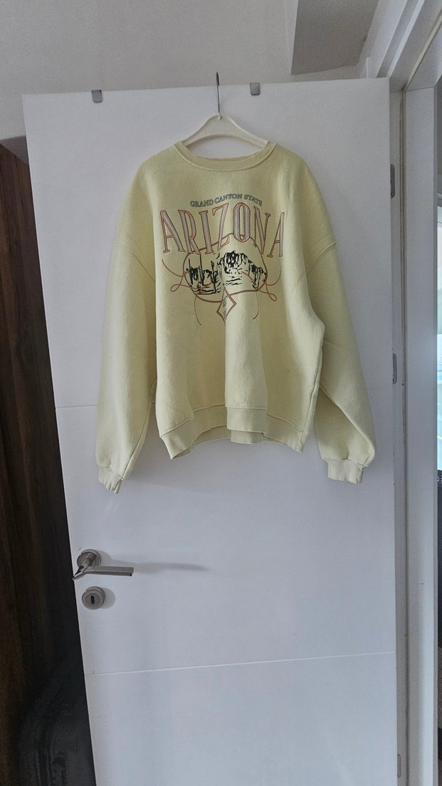 Sarı Baskılı Pamuklu Kadın Sweatshirt - Görsel 3