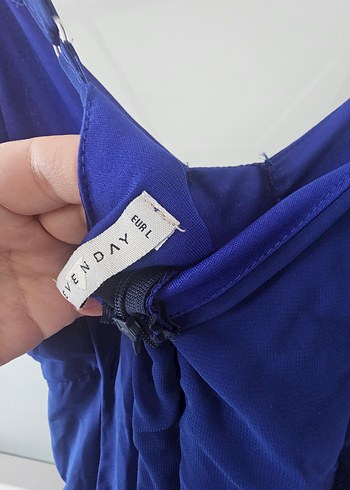 Fırfırlı Lacivert Uzun Kadın Elbise - Görsel 6