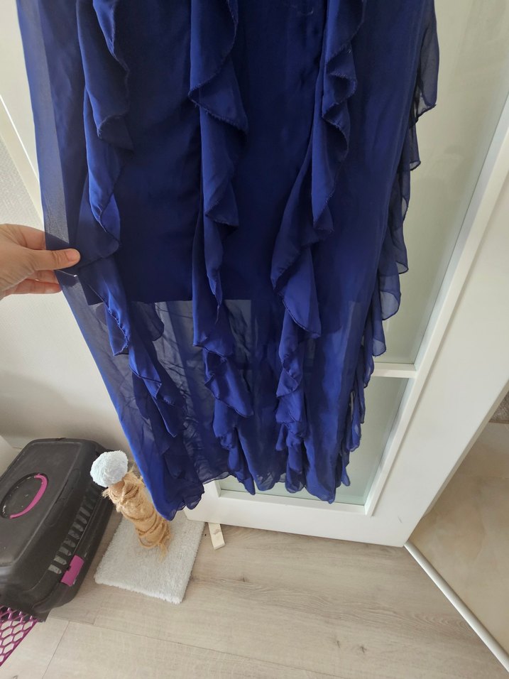 Fırfırlı Lacivert Uzun Kadın Elbise - Görsel 4