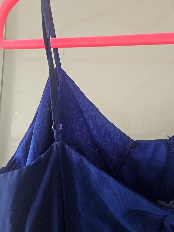 Fırfırlı Lacivert Uzun Kadın Elbise - Görsel 5