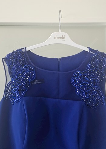 Diger Kadın Mavi Midi İşlemeli Abiye Elbise - Görsel 7