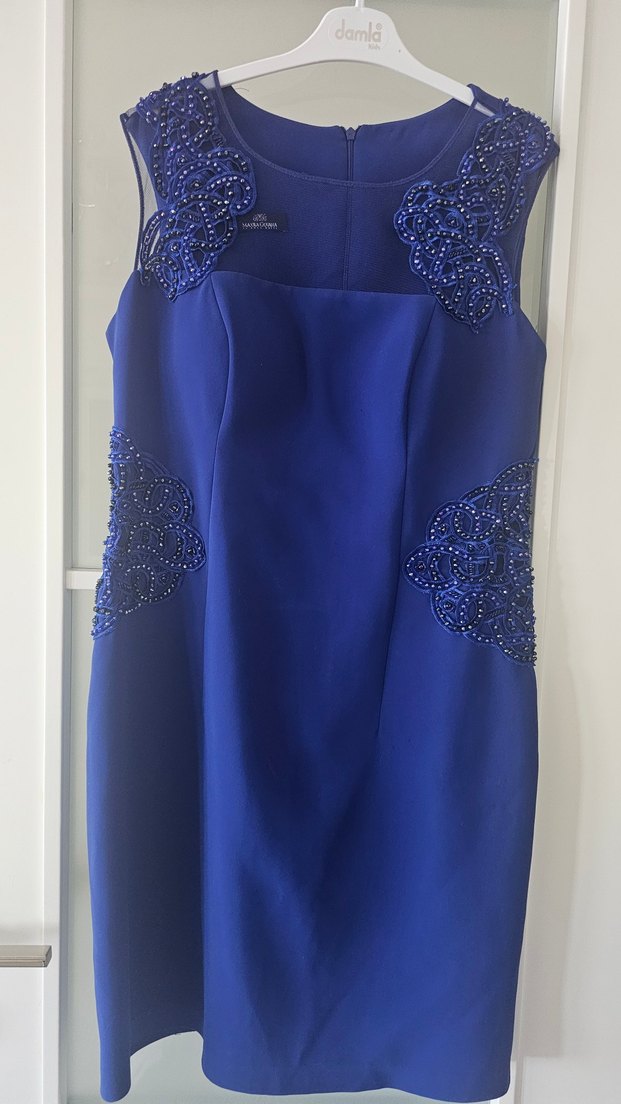 Diger Kadın Mavi Midi İşlemeli Abiye Elbise - Görsel 2