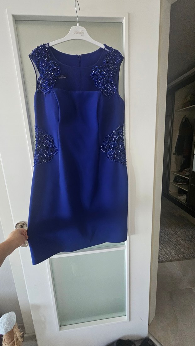 Diger Kadın Mavi Midi İşlemeli Abiye Elbise - Görsel 4