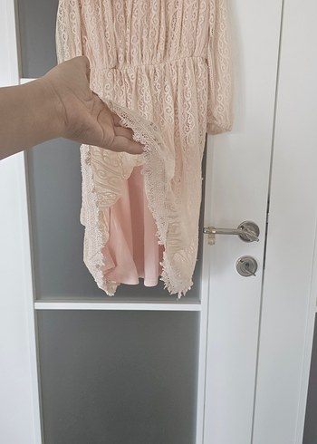 Pudra Dantel Uzun Bohem Kadın Abiye Elbise - Görsel 5