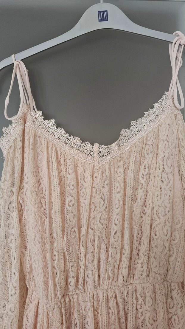 Pudra Dantel Uzun Bohem Kadın Abiye Elbise - Görsel 3