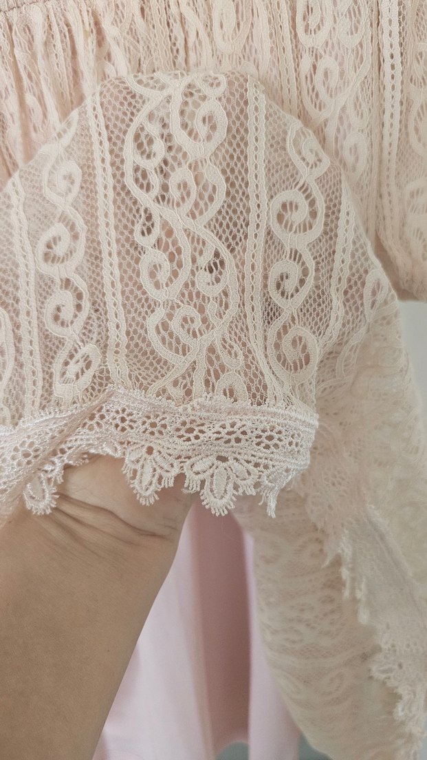 Pudra Dantel Uzun Bohem Kadın Abiye Elbise - Görsel 4