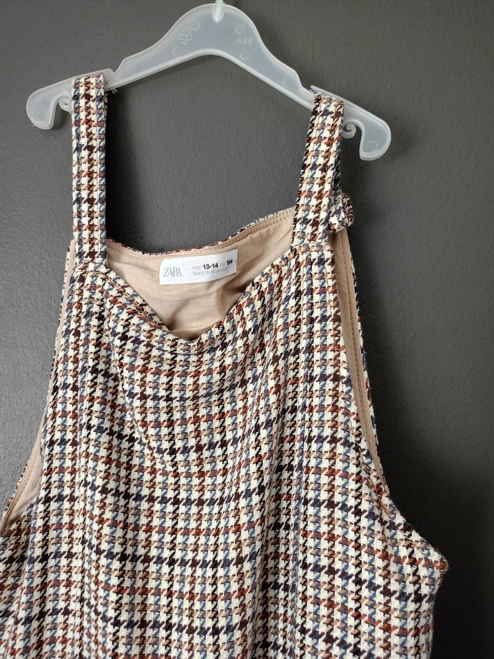 Zara kız çocuk ekose desenli askılı elbise - Görsel 3