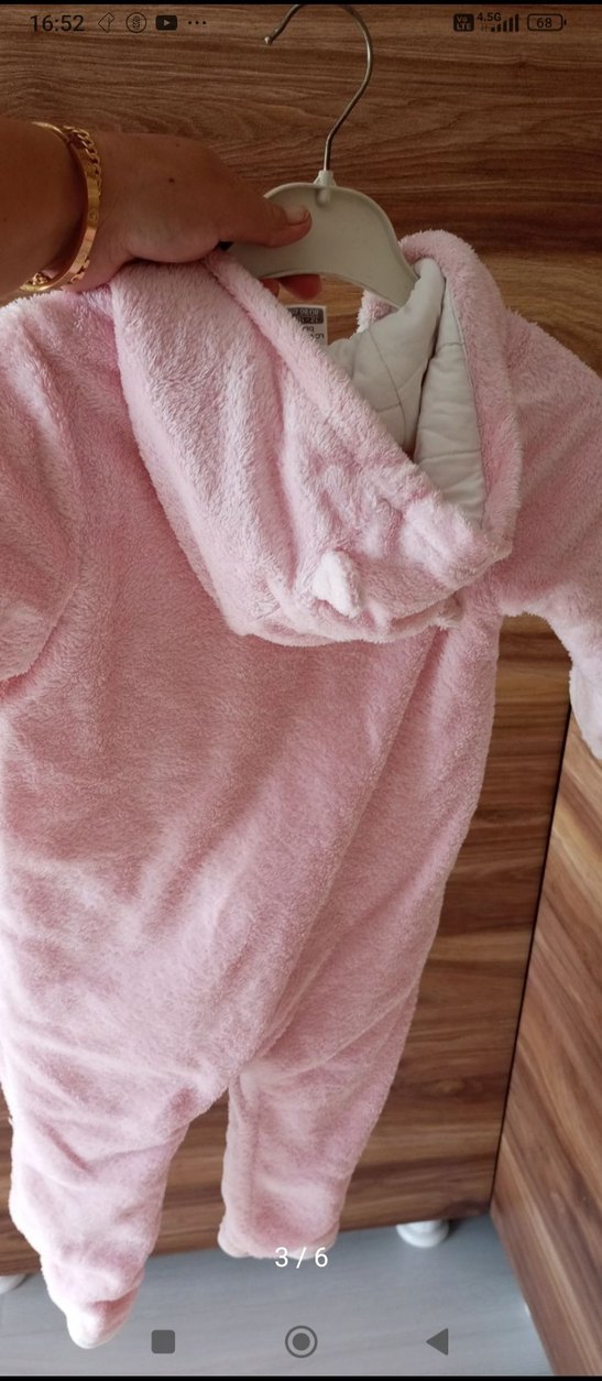 12 18 ay uyumlu 
Pembe Kürklü Bebek Kız Tulum - Görsel 3