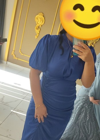 Parlak Mavi Drapeli Uzun Kadın Elbise - Görsel 4