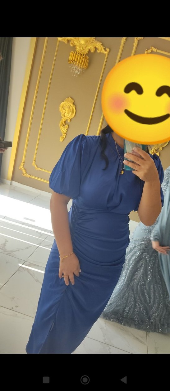 Parlak Mavi Drapeli Uzun Kadın Elbise - Görsel 4