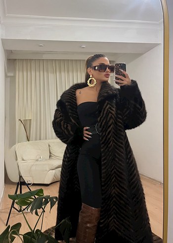 Kahverengi Uzun Kadın Suni Kürk Zebra Desenli - Görsel 2