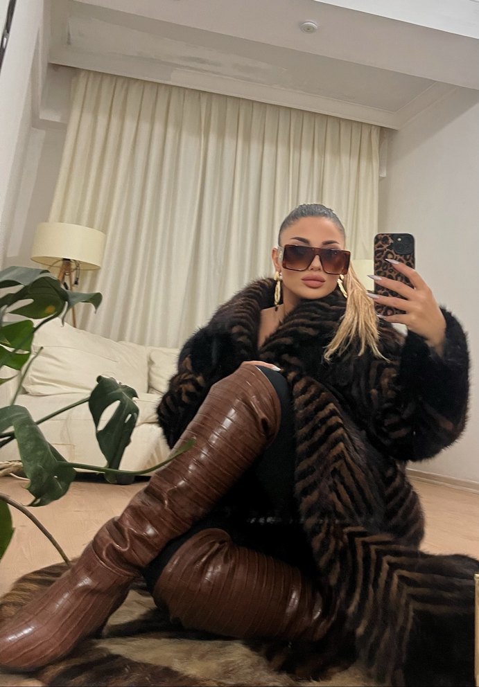 Kahverengi Uzun Kadın Suni Kürk Zebra Desenli - Görsel 4