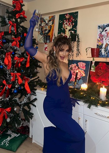 Parlak Lacivert Straplez Uzun Abiye Elbise - Görsel 5