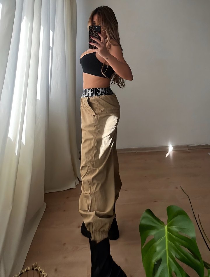 Bej Kadın Boyfriend Denim Pantolon - Görsel 3