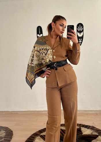 Camel Renkli Kemerli Kadın Takım - Görsel 3