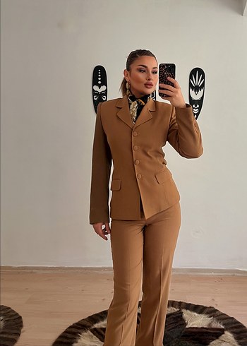 Camel Renkli Kemerli Kadın Takım - Görsel 4